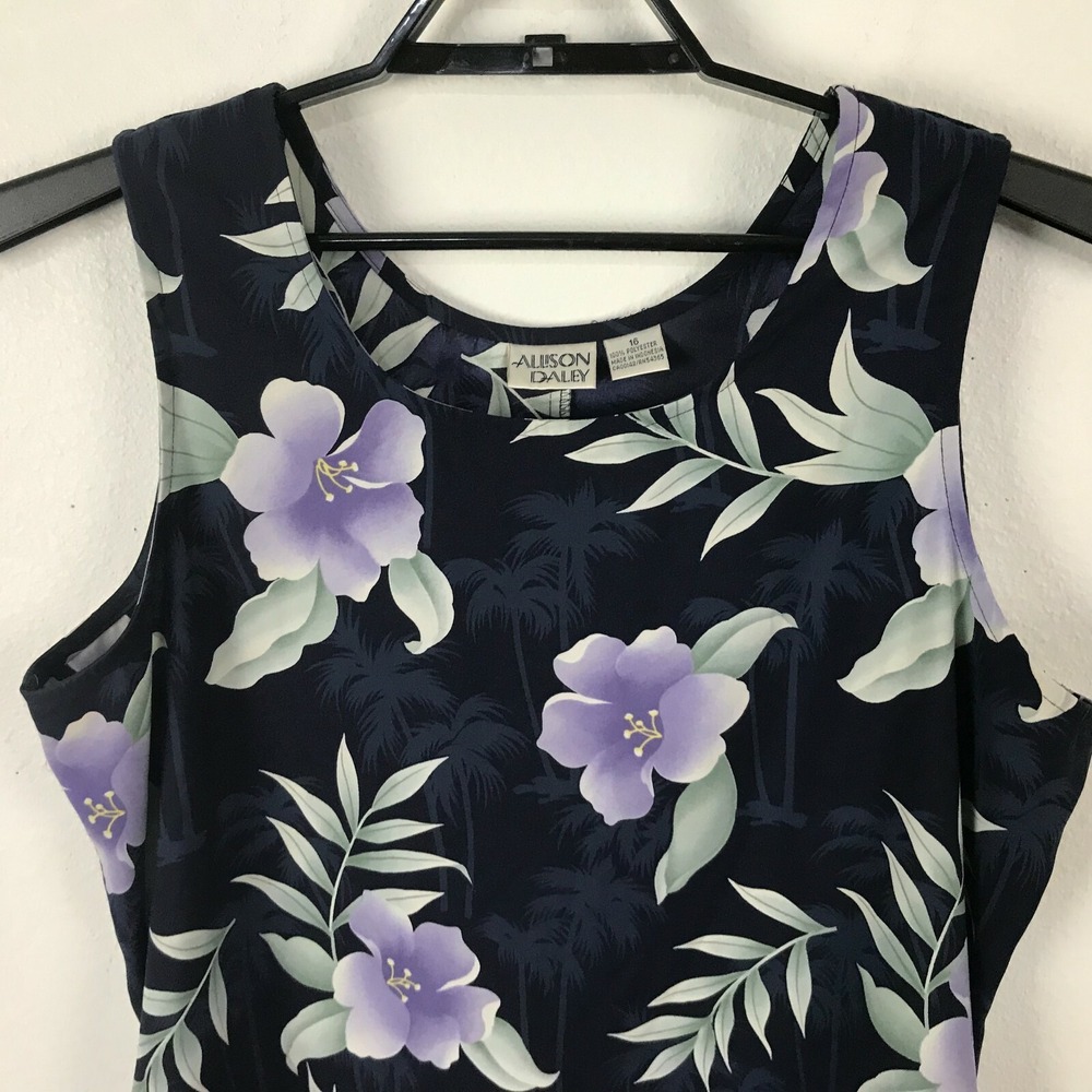 Allison Daley Hawaiian Shirt Blouse Size 16 Multicolor Floral Sleeveless - Picture 4 of 7